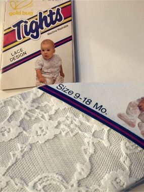 Vintage Gold Bug Lace Design Baby Tights 9-18m New